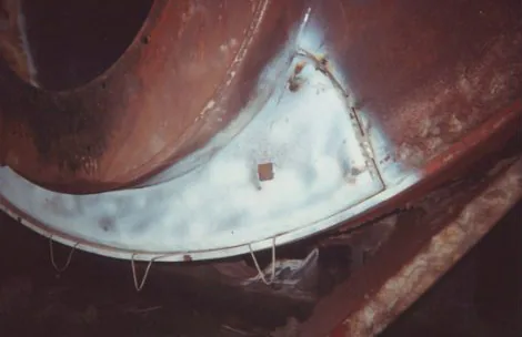 Replacement section of front tubeplate ready for welding